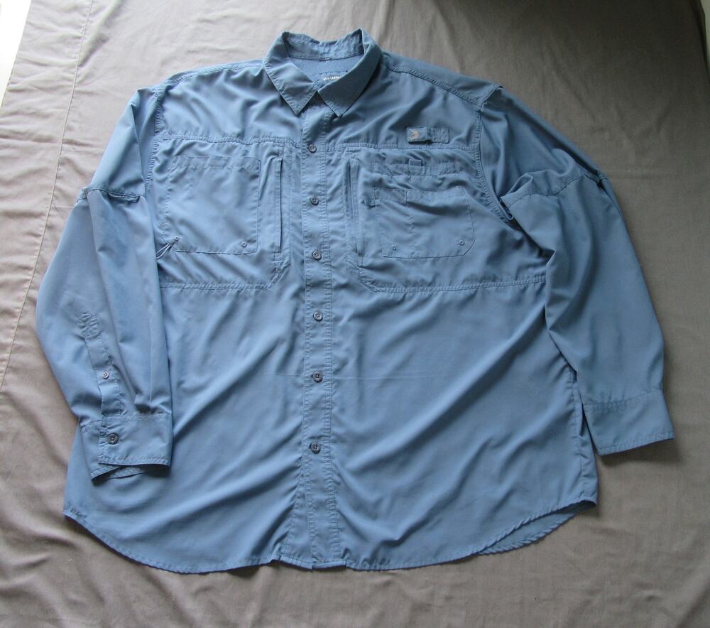 Reel Legends Long Sleeve Button Up Vented Fishing Shirt Blue Men's 2XL Outdoor